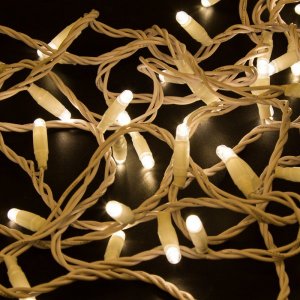 НИТЬ 10м, белый ПВХ, 100 LED ТЕПЛЫЙ БЕЛЫЙ, соединяется, 230В (нужен шнур питания 303-500/303-500-1)
