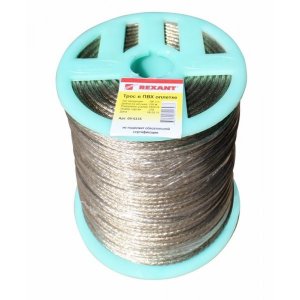 Трос стальной в ПВХ оплетке d= 3,5 мм, прозрачный (бухта 200 м)  REXANT