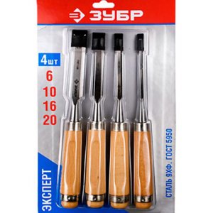 18096-H4, Стамески-долото ЗУБР c деревянной ручкой 6/10/16/20мм, 4шт