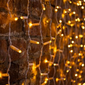 ДОЖДЬ (занавес) 2х3м, белый ПВХ, 760 LED ЖЁЛТЫЕ