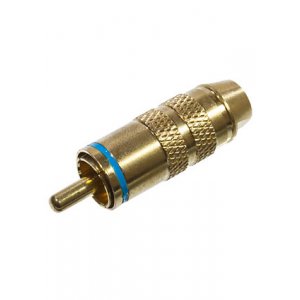 1-284G BLUE, штекер RCA металл с термостойким изолятором на кабель синий "позолоченный"