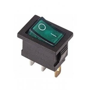 RWB-206 36-2153, выключатель клавишный 250В 6А (3с) ON-OFF зеленый  с подсветкой  Mini