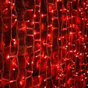 ДОЖДЬ (занавес) 2х1,5м, белый КАУЧУК IP67, 360 LED КРАСНЫЕ  к разветвителям не подходит