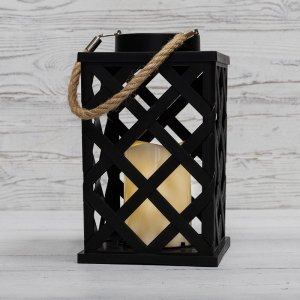 Декоративный фонарь на солнечной батарее, плетеный корпус, черный, размер 14х14х24 см, цвет теплый белый