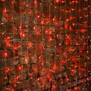 ДОЖДЬ (занавес) 2х1,5м, прозрачный ПВХ, 192 LED КРАСНЫЕ, 12 LED/нить, 16 нитей (не соединяются)