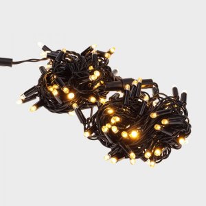 НИТЬ 10м, черный ПВХ, 100 LED ТЕПЛЫЙ БЕЛЫЙ, соединяется, 230В (нужен шнур питания 303-500/303-500-1)