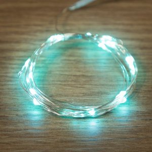 Роса 2м 20 LED бирюзовые (2*CR2032 в комплекте), не соединяется,  тонкий батарейный блок
