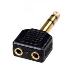 2-131G, переходник 6.35мм штекер стерео - 2 x 3.5мм гнездо стерео пластик