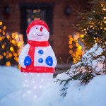 Акриловая светодиодная фигура «Снеговик в синих варежках» 59 см, 96 светодиодов