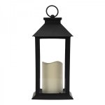 Декоративный фонарь со свечкой, черный корпус, размер 14x14x29 см, цвет теплый белый