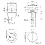 Выключатель клавишный круглый 12V 20А (3с) ON-OFF красный  с подсветкой  (RWB-214)  REXANT