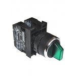 B192SL30Y, Переключатель с подсветкой светодиод 2-0-1 c фиксацией зеленый (НЗ+НО) 12-30 В перем. и п