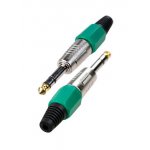 1-119G GR, штекер аудио 6.35мм стерео металл цанга на кабель зеленый