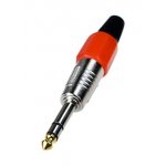 1-119G RD, штекер аудио 6.35мм стерео металл цанга на кабель красный