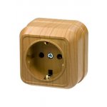 45308, розетка одинарная с заземлением 16А 250В (квадрат) дуб открытой установки