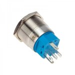 Кнопка  антивандальная Ø 22 12 В Б/Фикс (5с) (ON)-OFF/(OFF)-ON подсв./зеленая REXANT