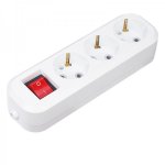 Колодка 3 гнезда с кнопкой c заземлением  Rexant На экспорт не продавать!!!