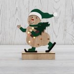 Деревянная фигурка с подсветкой «Снеговик» 18 см