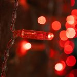 ДОЖДЬ (занавес) 2х1,5м, прозрачный ПВХ, 192 LED КРАСНЫЕ, 12 LED/нить, 16 нитей (не соединяются)