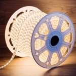 LED Лента 220В, 6.5x17мм, IP67, SMD 5730, 120 LED/м, Теплый белый, 100м, без устан.набора