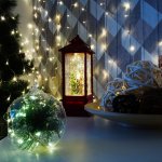 Декоративный фонарь с эффектом снегопада и подсветкой "Дед Мороз", Теплый Белый ТОП