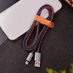 USB кабель для iPhone 5/6/7 моделей, шнур в джинсовой оплетке REXANT