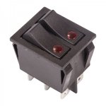 Выключатель клавишный 250V 15А (6с) ON-OFF черный  с подсветкой  ДВОЙНОЙ  (RWB-512, SC-797)  REXANT