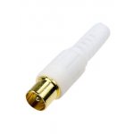 4-002HQG WH, разъем телев."шт" плас."позол." на кабель винт бел. HQ