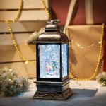 Декоративный фонарь с эффектом снегопада и подсветкой «Рождество», белый