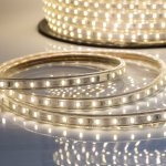 LED Лента 220В, 6.5x13мм, IP67, SMD 5730, 60 LED/м, Теплый белый, 100м, без устан.набора