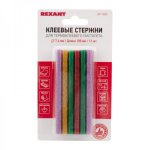 Клеевые стержни REXANT, Ø7 мм, 100 мм, цветные с блестками, 12 шт., блистер
