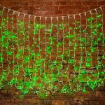 ДОЖДЬ (занавес) 2х1,5м, белый КАУЧУК IP67, 360 LED ЗЕЛЕНЫЕ  к разветвителям не подходит